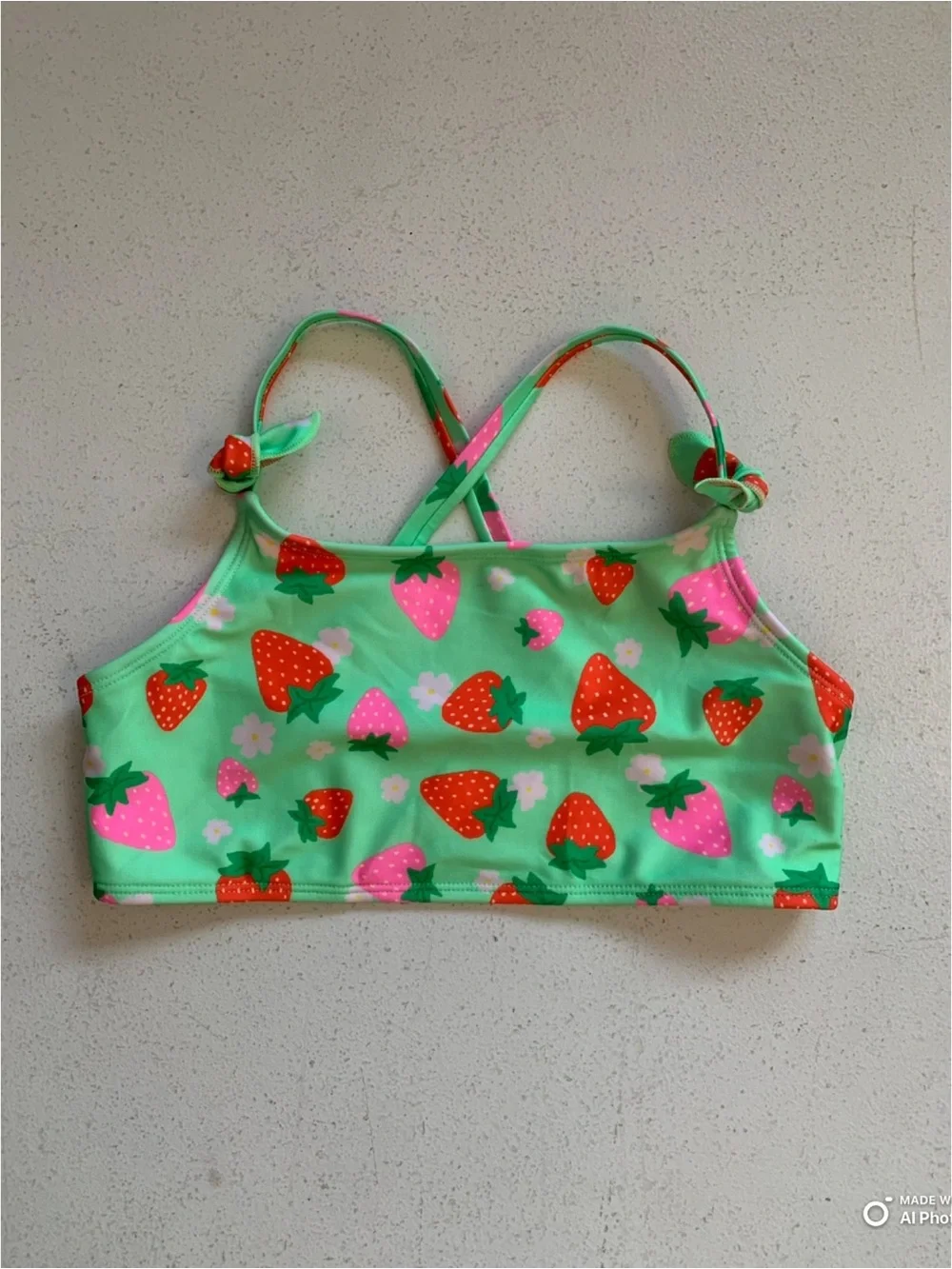 Cat & Jack Girl’s Strawberry Print Bikini Top Size Large NWOT Green Pink Red